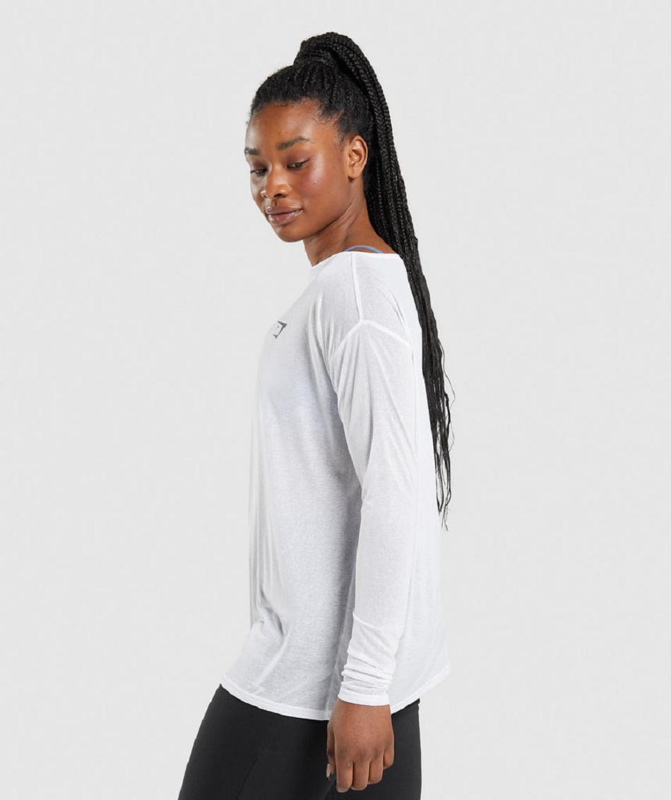 Long Sleeve Gymshark Entrenamiento Oversized Mujer Blancas | CO 2297GSO